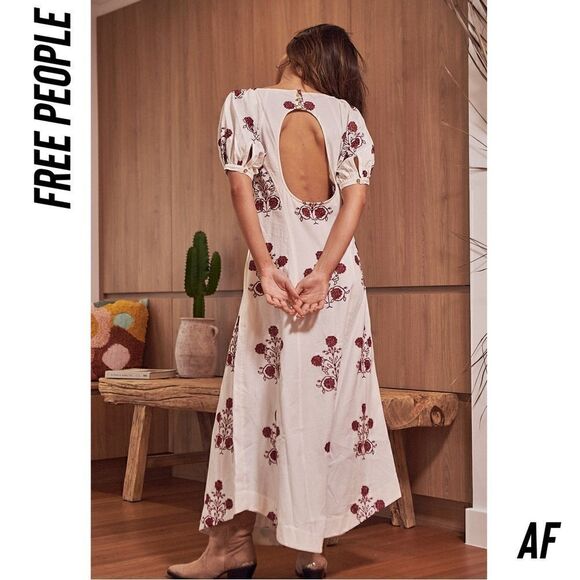 FREE PEOPLE CACTUS FLOWER MAXI DRESS NEW LARGE WHITE WINE COMBO - Picture 7 of 10